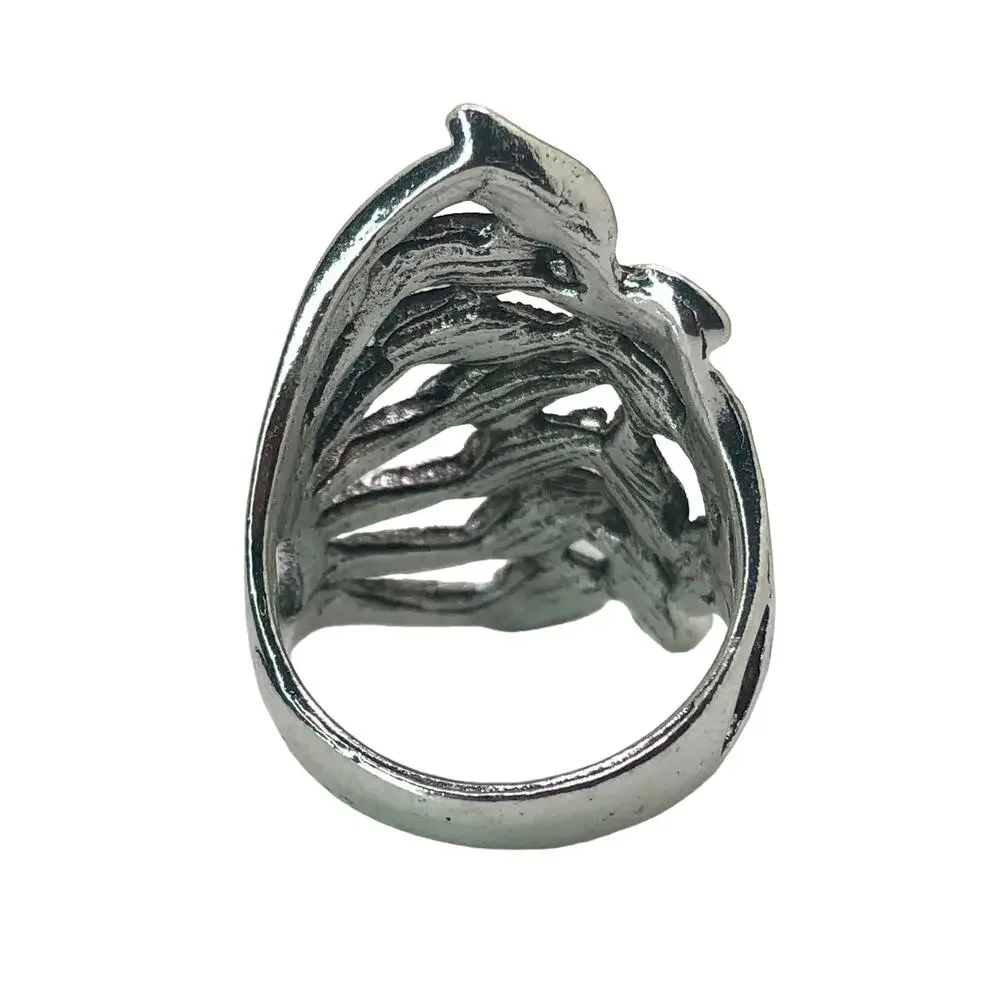 Silver Side Leaf Cluster Ring - Size 8